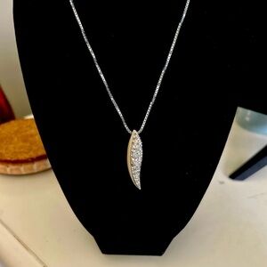 Swarovski Pave Crystal Rhodium Plated Enamel Curved Pendant Necklace